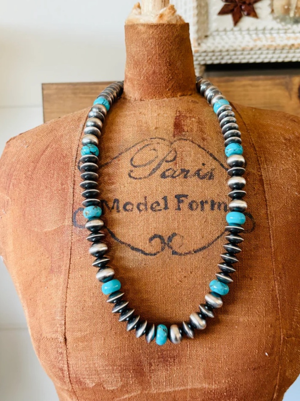 Navajo Tonisha Haley Handmade Pearl Necklace with Turquoise & Sterling Silver